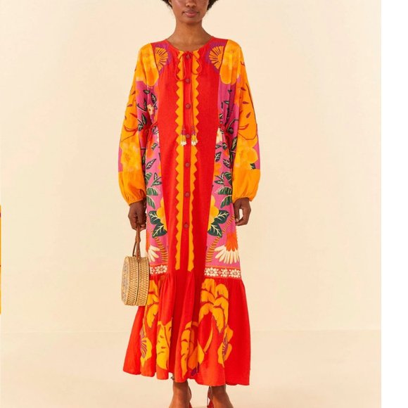 FARM Rio Sunset Patchwork Maxi Dress Tropical Dopamine - Picture 5 of 16